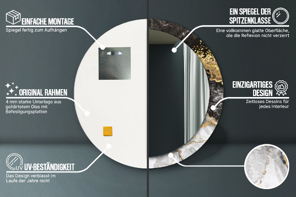 Mramor a zlato Okrúhle dekoračné zrkadlo