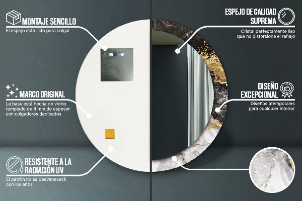 Mramor a zlato Okrúhle dekoračné zrkadlo