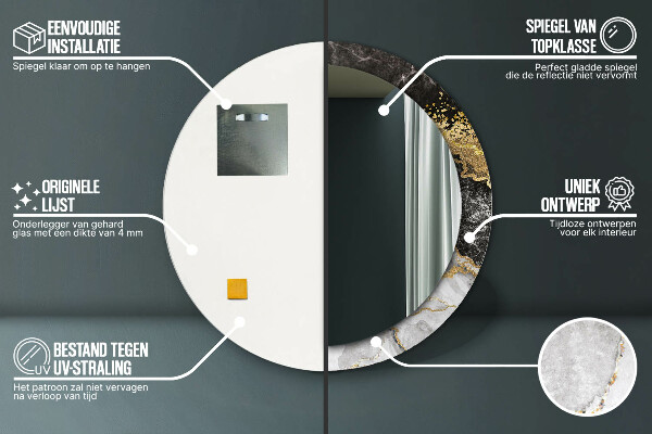 Mramor a zlato Okrúhle dekoračné zrkadlo