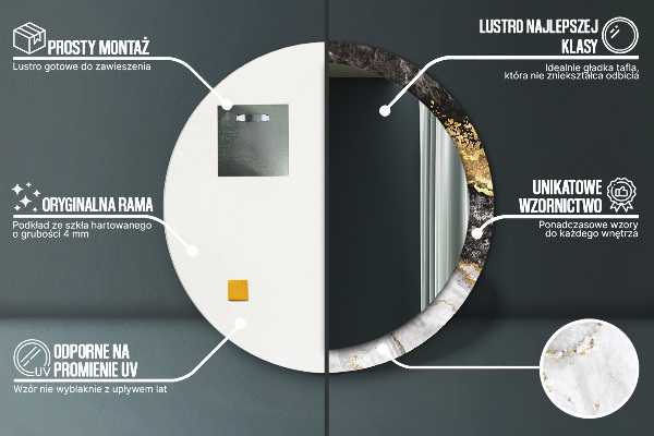 Mramor a zlato Okrúhle dekoračné zrkadlo