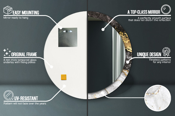 Mramor a zlato Okrúhle dekoračné zrkadlo