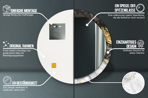 Mramor a zlato Okrúhle dekoračné zrkadlo