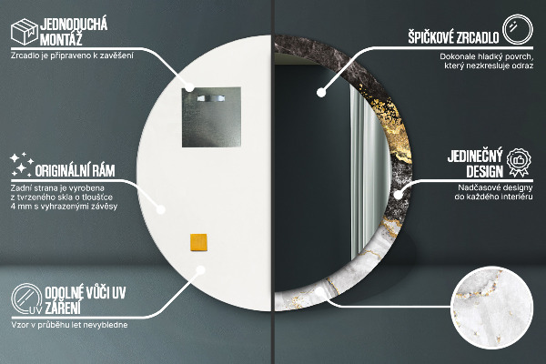 Mramor a zlato Okrúhle dekoračné zrkadlo