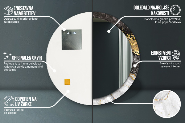 Mramor a zlato Okrúhle dekoračné zrkadlo