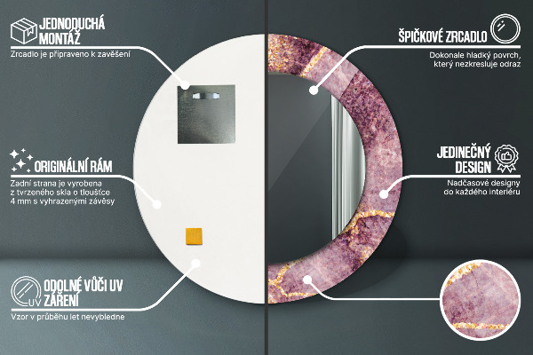 Mramor s pridaním zlata Okrúhle zrkadlo s motívom