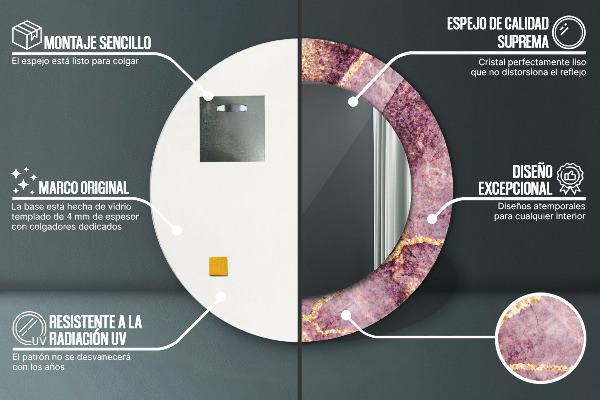 Mramor s pridaním zlata Okrúhle zrkadlo s motívom
