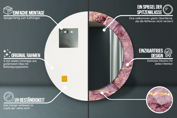 Mramor s pridaním zlata Okrúhle zrkadlo s motívom