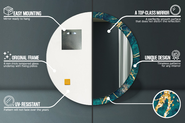 Zelený malachitový mramor Okrúhle zrkadlo s motívom