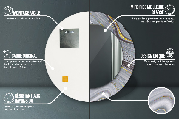 Šedá mramor Okrúhle zrkadlo s motívom