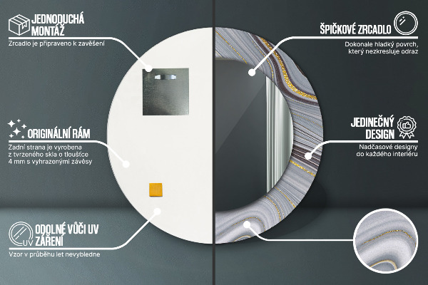 Šedá mramor Okrúhle zrkadlo s motívom