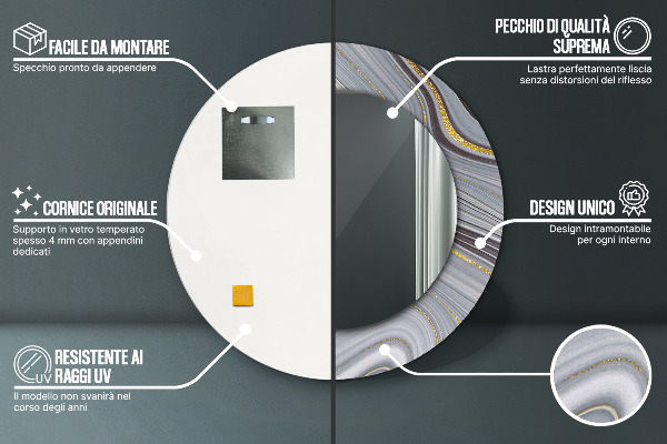 Šedá mramor Okrúhle zrkadlo s motívom