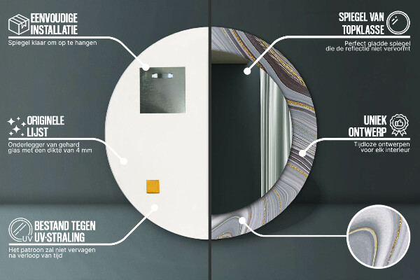 Šedá mramor Okrúhle zrkadlo s motívom