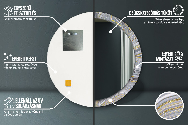 Šedá mramor Okrúhle zrkadlo s motívom