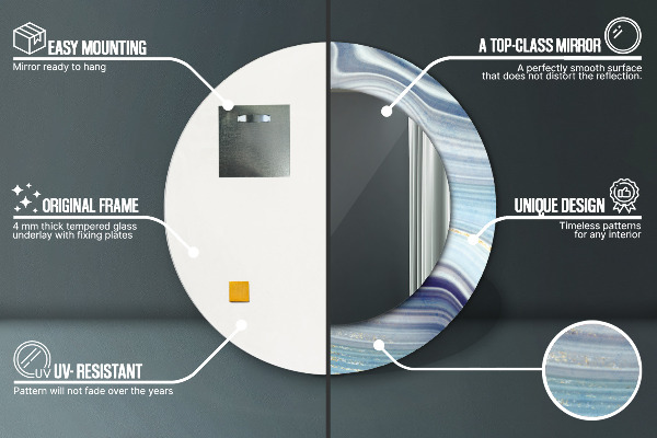 Modrý mramor Okrúhle zrkadlo s motívom