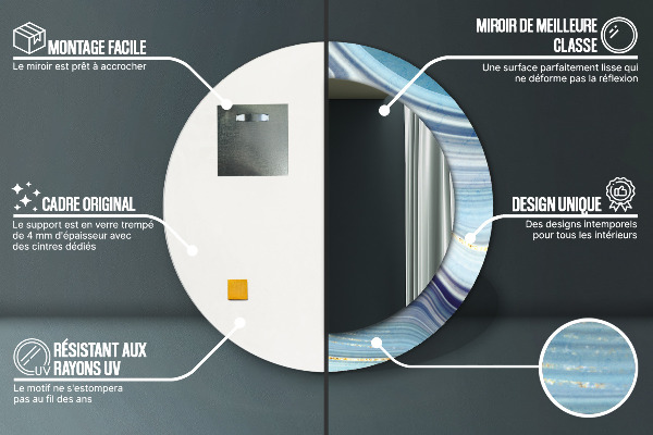 Modrý mramor Okrúhle zrkadlo s motívom