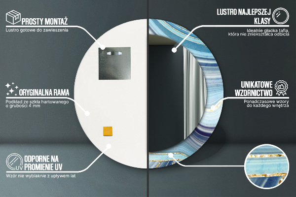 Modrý mramor Okrúhle zrkadlo s motívom