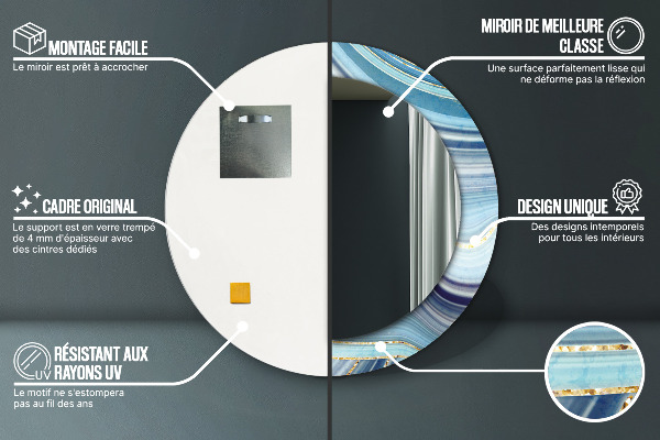 Modrý mramor Okrúhle zrkadlo s motívom