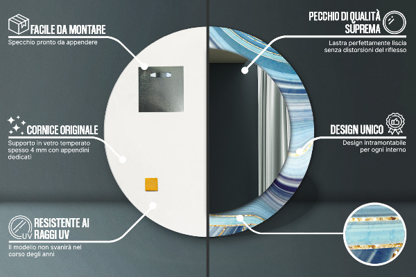 Modrý mramor Okrúhle zrkadlo s motívom