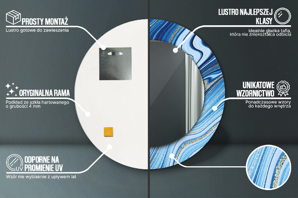 Modrý mramor Okrúhle dekoračné zrkadlo