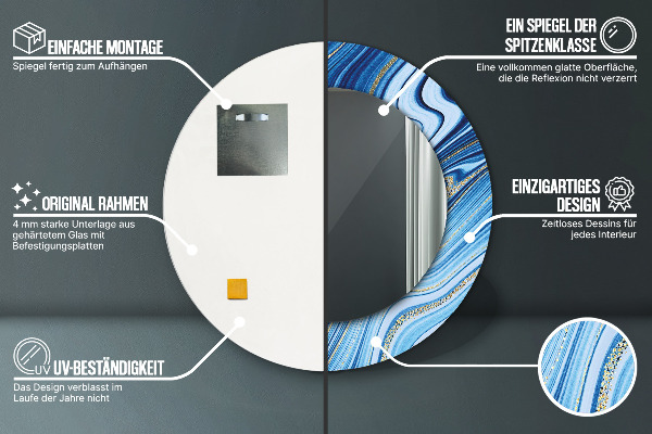 Modrý mramor Okrúhle dekoračné zrkadlo