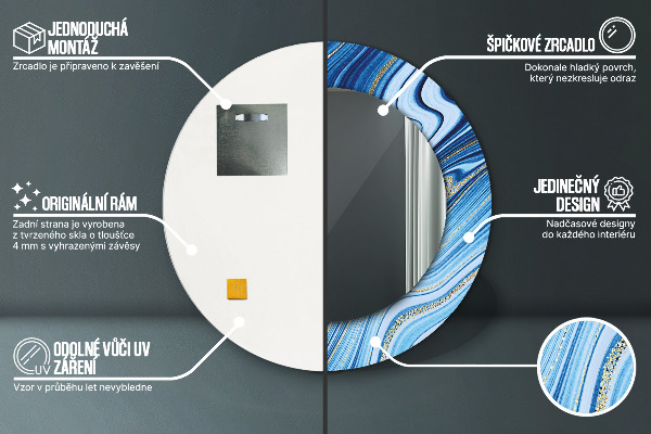 Modrý mramor Okrúhle dekoračné zrkadlo
