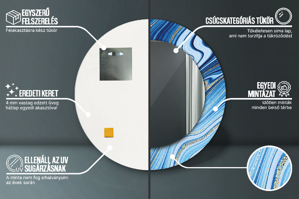 Modrý mramor Okrúhle dekoračné zrkadlo