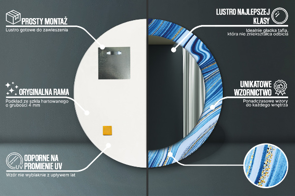 Modrý mramor Okrúhle dekoračné zrkadlo