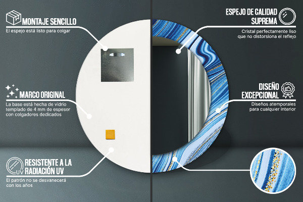 Modrý mramor Okrúhle dekoračné zrkadlo