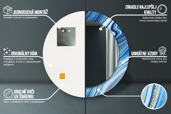 Modrý mramor Okrúhle dekoračné zrkadlo