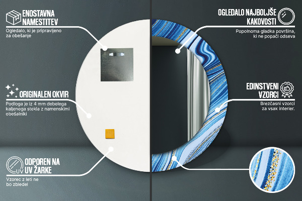 Modrý mramor Okrúhle dekoračné zrkadlo