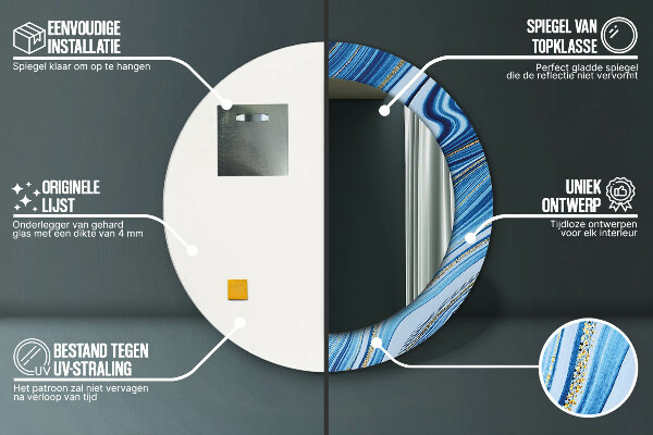 Modrý mramor Okrúhle dekoračné zrkadlo