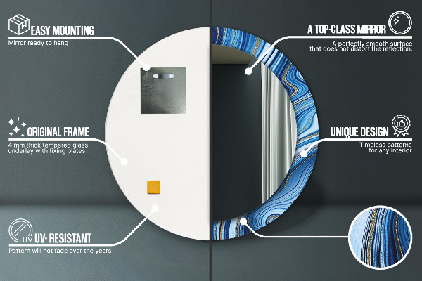 Modrý mramor Okrúhle dekoračné zrkadlo