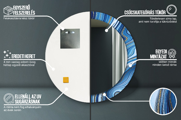 Modrý mramor Okrúhle dekoračné zrkadlo
