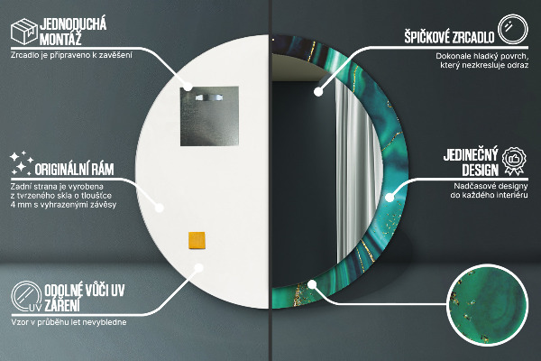 Smaragdový mramor Okrúhle dekoračné zrkadlo