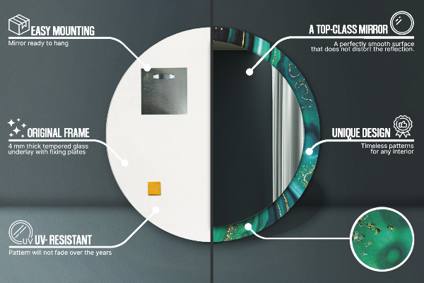 Smaragdový mramor Okrúhle dekoračné zrkadlo