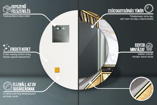 Mramor a zlato Okrúhle dekoračné zrkadlo na stenu