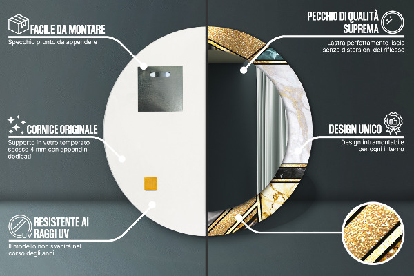 Mramor a zlato Okrúhle dekoračné zrkadlo na stenu