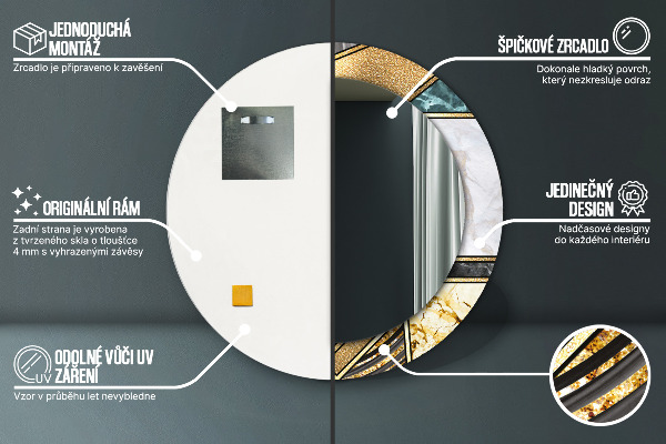 Mramor a zlato Okrúhle dekoračné zrkadlo na stenu