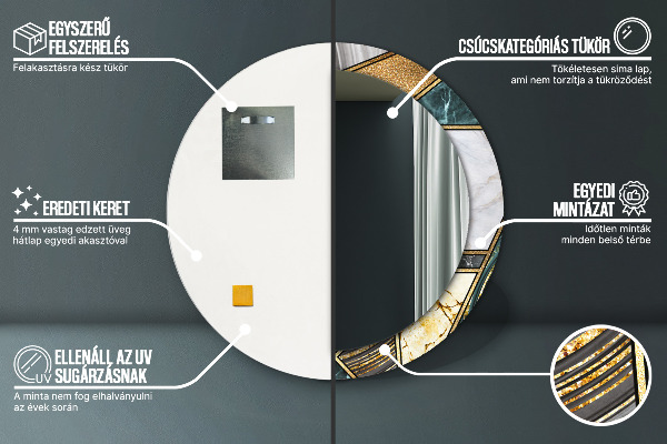 Mramor a zlato Okrúhle dekoračné zrkadlo na stenu