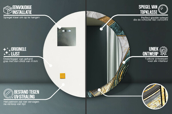 Mramor a zlato Okrúhle dekoračné zrkadlo na stenu