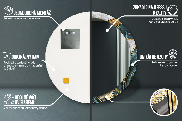 Mramor a zlato Okrúhle dekoračné zrkadlo na stenu