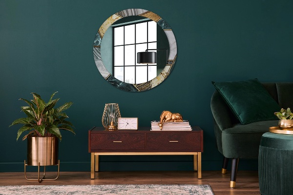 Mramor a zlato Okrúhle dekoračné zrkadlo na stenu