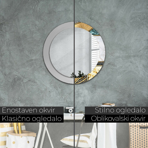 Mramor a zlato Okrúhle dekoračné zrkadlo na stenu