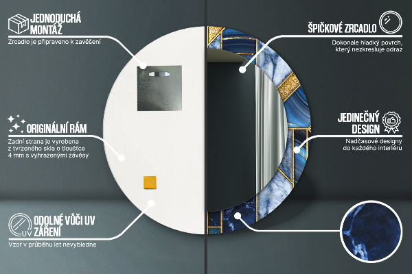 Moderný mramor Okrúhle dekoračné zrkadlo na stenu