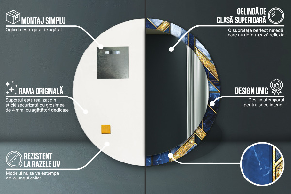 Moderný mramor Okrúhle dekoračné zrkadlo na stenu