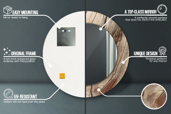 Popraskané drevo Okrúhle dekoračné zrkadlo na stenu