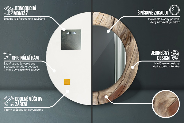 Popraskané drevo Okrúhle dekoračné zrkadlo na stenu