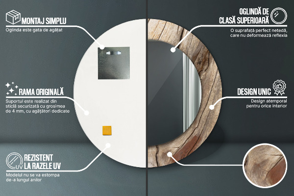 Popraskané drevo Okrúhle dekoračné zrkadlo na stenu