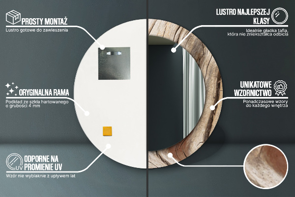 Popraskané drevo Okrúhle dekoračné zrkadlo na stenu