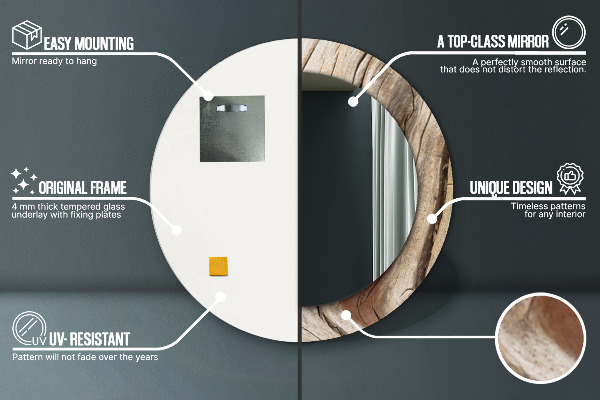 Popraskané drevo Okrúhle dekoračné zrkadlo na stenu